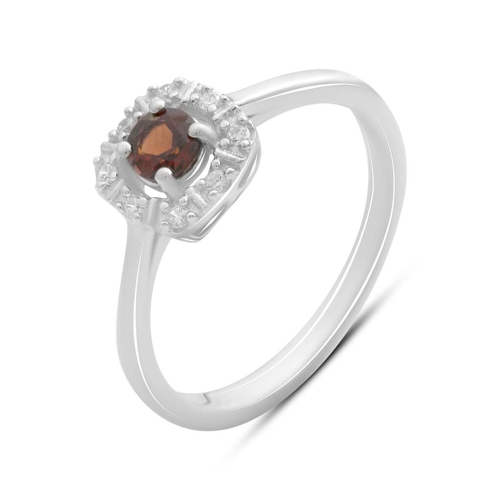 Серебряное кольцо с натуральным гранатом 0.408ct, фианитами, вес изделия 2,15 гр (2191384)