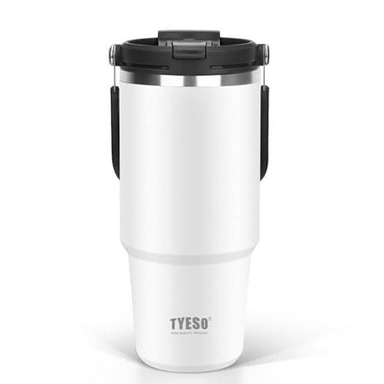 TYESO tumbler straw 750ml coffee water bottle thermos heat retention cold kettle handle vacuum insulation double wall wide mouth large capacity direct