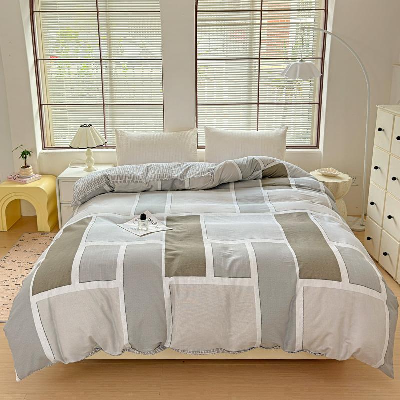 1Pc Abstract Geometric Duvet Cover 100% Cotton Triangle Striped Patterned Quilt Cover with Zipper and Ties Queen Size Bedding