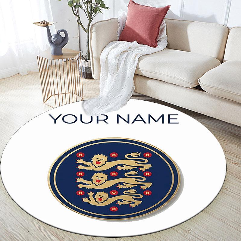 Custom Name,England National Football Team Pattern Round rug,Carpet Rug for Living Room Bedroom Playroom ,Non-slip Floor Mat,Holiday Gifts and Birthda