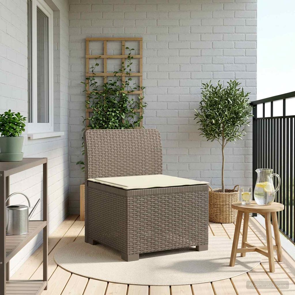 1 Seater Garden Sofa with Cushions Rattan Look PP Light Gray