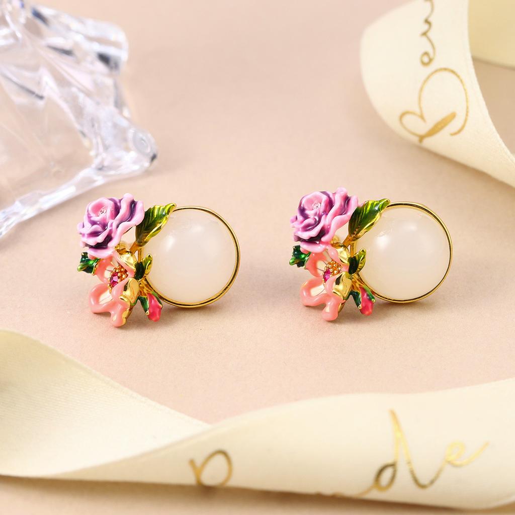 Mori Small Oil Drop Pearl Flower Earrings Small Fresh and Sweet Butterfly Love Earrings Super Fairy High-end Stud Earrings