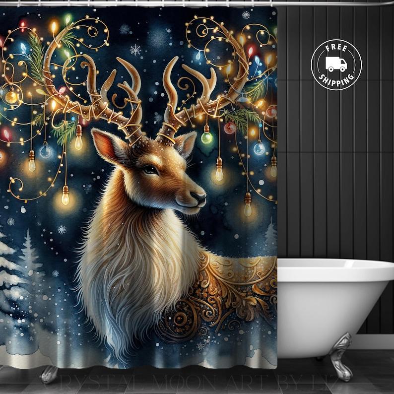 

Deer Christmas Lights Shower Curtain, Elegant Holiday Bathroom Decor With Winter Festive Home Accessories W60H190(CM)-1 Pcs