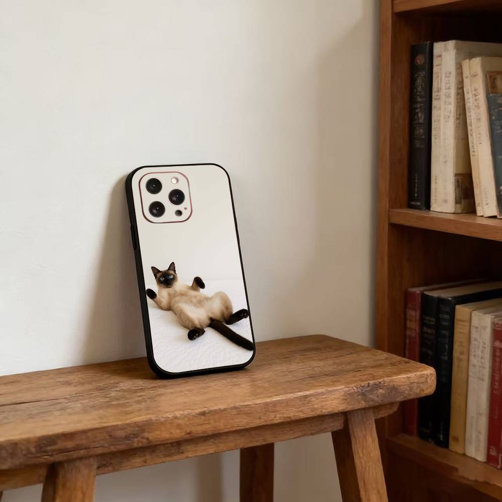 S-Siamese Cat Cute Phone Case For iPhone 17, 16,15,14,13,12,11 Plus,Pro Max, Others Soft Black Cover
