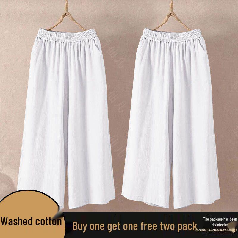 Cotton Wide-Leg High Waist Elastic Cropped Pants for Women - 2026 Summer Collection