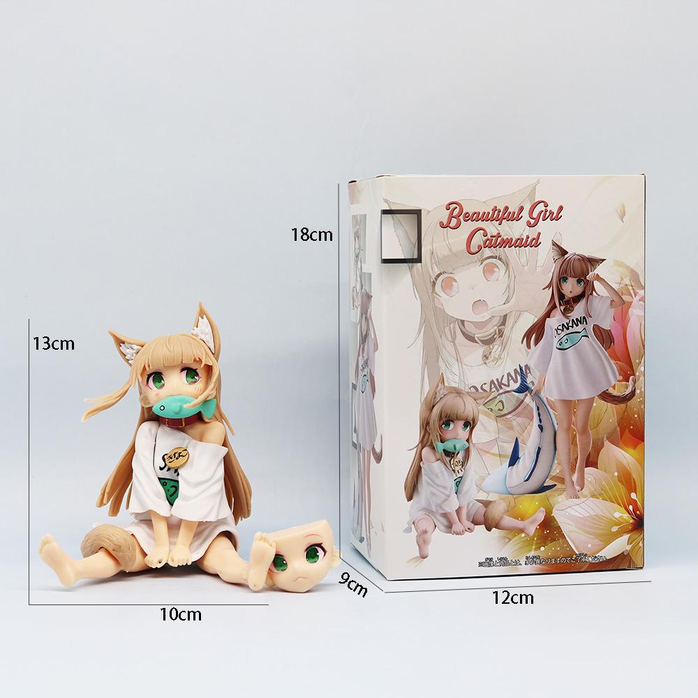 13/18CM My Cat Is Kawaii Girl Anime Figure Sakura Soybean Flour Sit And Eat Fish Collectible Model Doll Toy GOLDEN HEAD A PVC Kid Friendly 2