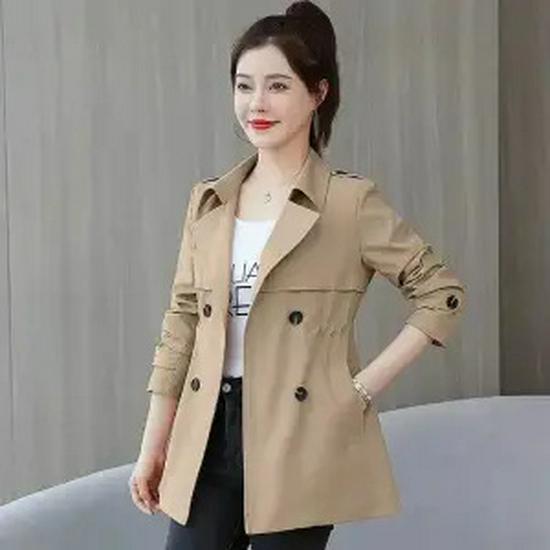 Korean Style Spring-Autumn Trench Coat for Petite Women - Waist-Defining, Mid-Length, Fashionable Draping Outerwear