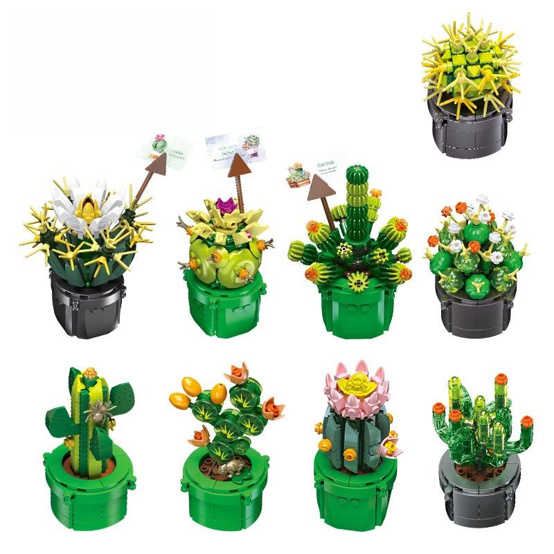 

Jie-Star Jj9175 Cactus Succulent Plant Construction Block Potted Ornament Miniature Garden Decorative Piece For Household