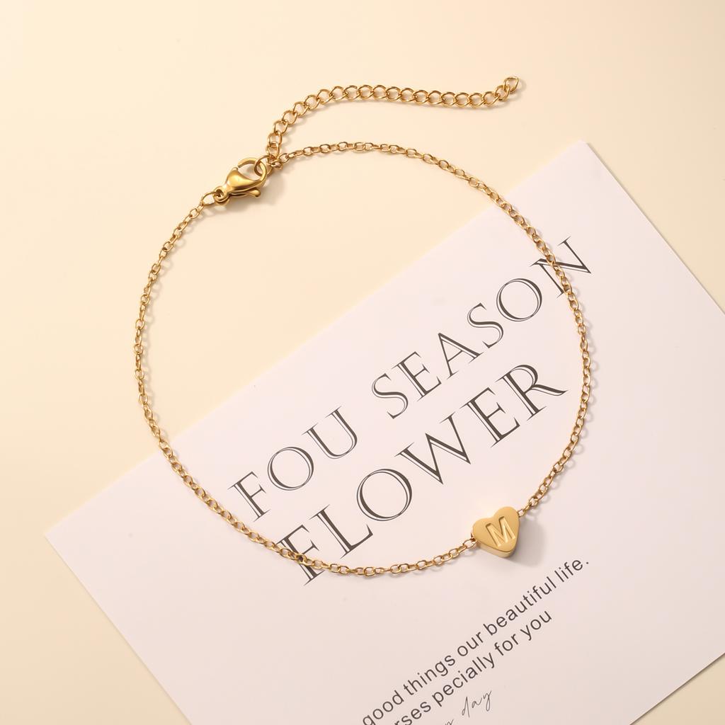 1 PZ Cavigliera a Catena Link in Acciaio Inossidabile Colore Oro Gioielli da Donna Cavigliera con Lettera Iniziale A-Z Cuore per Accessori da Donna