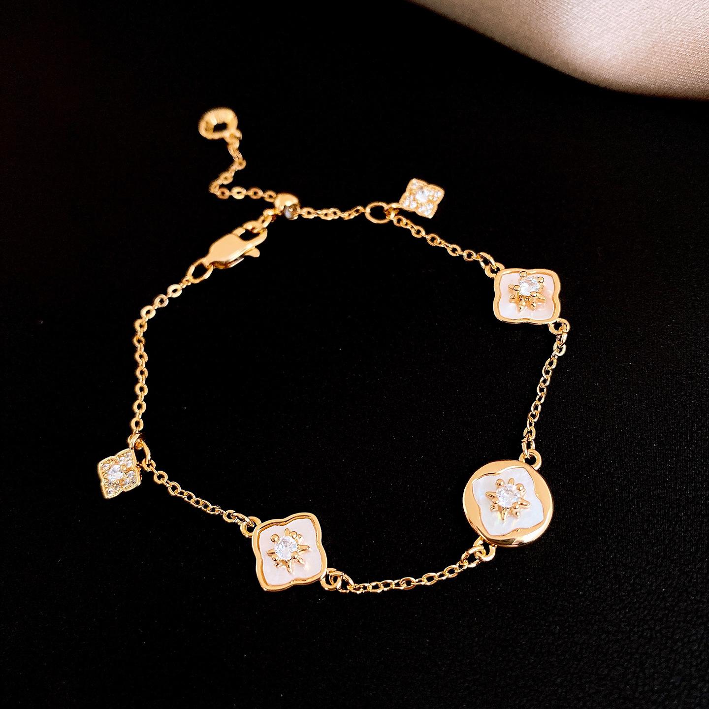 18K electroplated zircon fritillary round flower adjustable bracelet light luxury bracelet jewelry