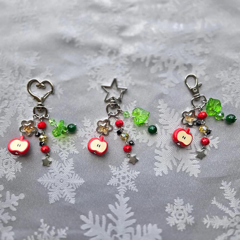 Chic Studio Unisex Apple Core Beaded Keychain : Y2k Fruit Bag Charm Accessory