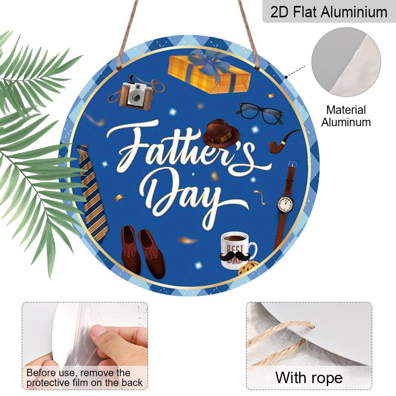 2D Flat 1pc, 8x8 in, Happy Father's Day aluminum metal logo, family gift window decoration, porch, room, home, wall decoration, easy to hang