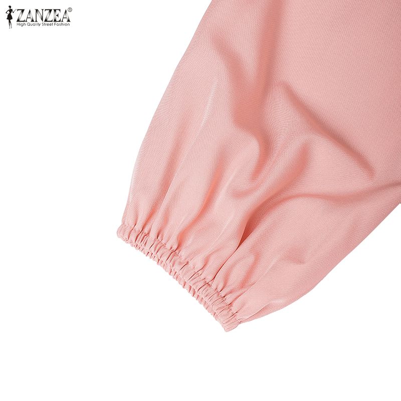 ZANZEA Women Casual Round Neck Loose Long Sleeve Muslim Dress