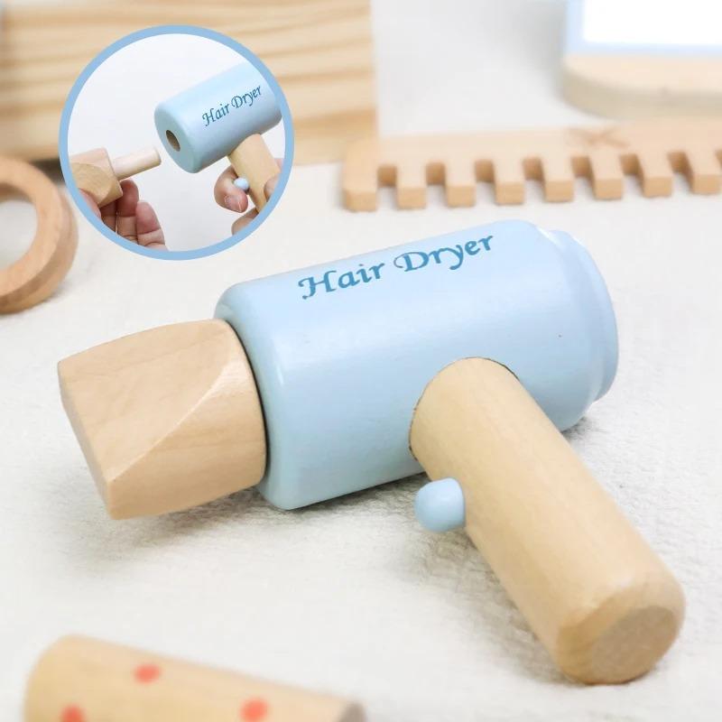Simulation Wooden Educational Kids Children Cleaning Games Makeup Set Pretend Play Hairdressing Tools Toys for Children Girls
