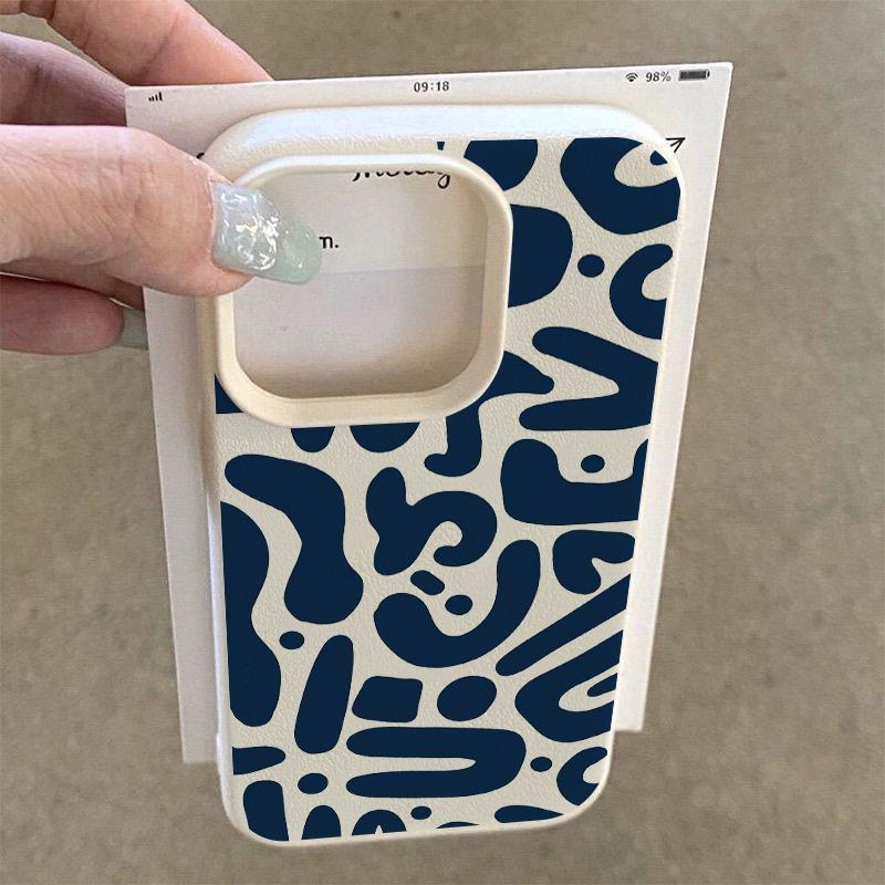 Vintage Blue Striped Print Lychee Texture Phone Case, Suitable for iPhone 17, 16, 15, Plus, Pro, Max Series Phones - Ideal for Gifting