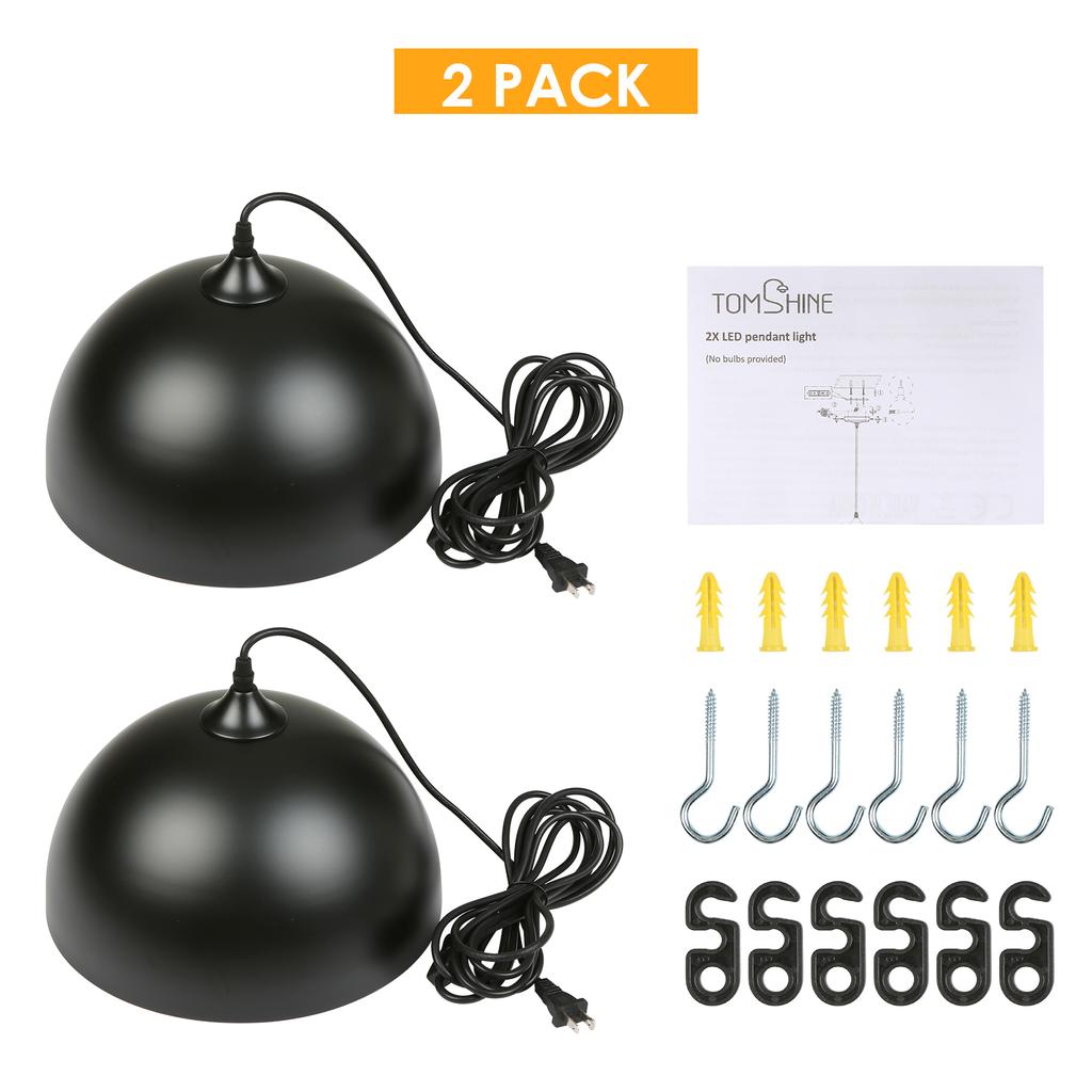 Tomshine Plug-in Metal Pendants Light Classic Black Lampshades Industrial Hanging Ceiling Lamp with