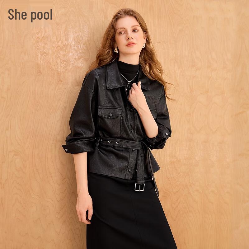 

Женская мотоциклетная куртка из ПУ кожи приталенного кроя XL