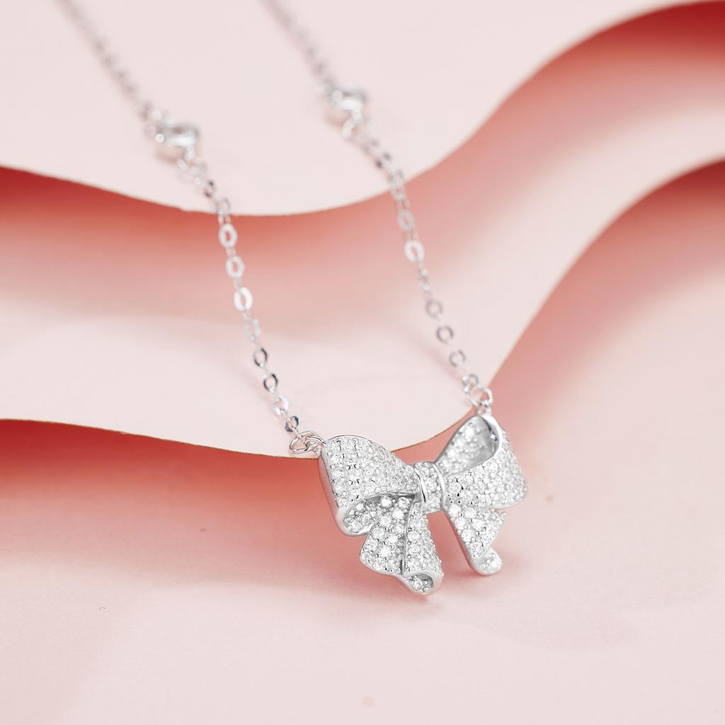 S925 sterling silver bow necklace women's fashion light luxury niche collarbone chain high-end jewelry Qixi Festival gift for girlfriend