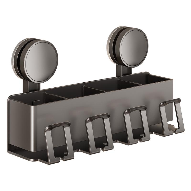 Wall-Mounted Suction Toothbrush & Toothpaste Holder with Aluminum Storage Shelf