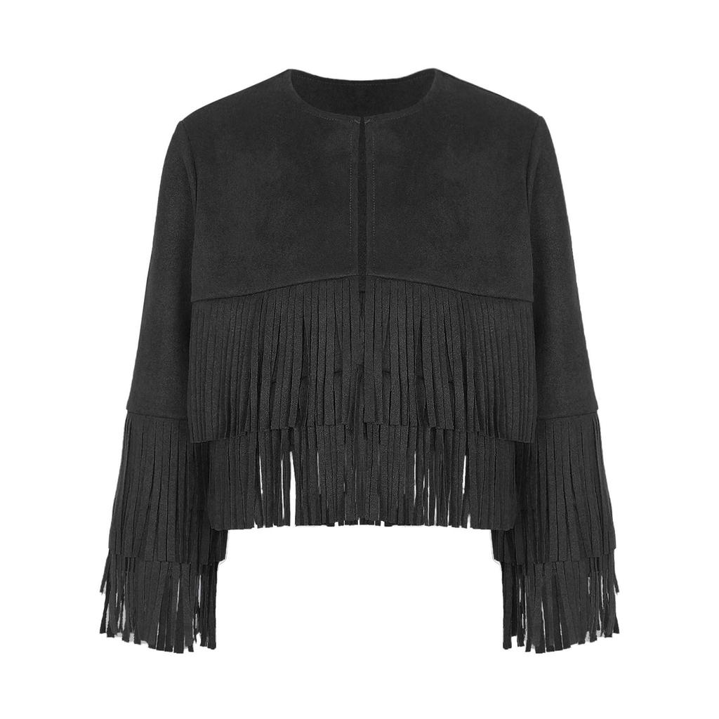 Unisex Westernweste Kostüm Langarm Offen vorne Fransen Quasten Cowboy Cowgirl Verkleidungskleidung