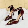 Fashion Fashion Buckle Strap Women Pumps Sexy Pointed Toe Thin High Heels Sandals Fashion Hollow Metal Buckle Wedding Party Mule Shoes
