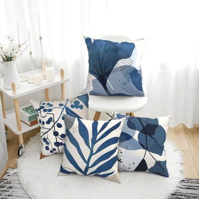 Housse de Coussin Abstraite Rose et Bleu Plante Chambre Salon Canapé Décoration Intérieure Polyester Housse de Coussin avec Fermeture Éclair