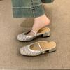 Coarse heel silver mesh hollow bag head half slippers women's shoes wear 2025 summer Mary Jane sandals single shoes