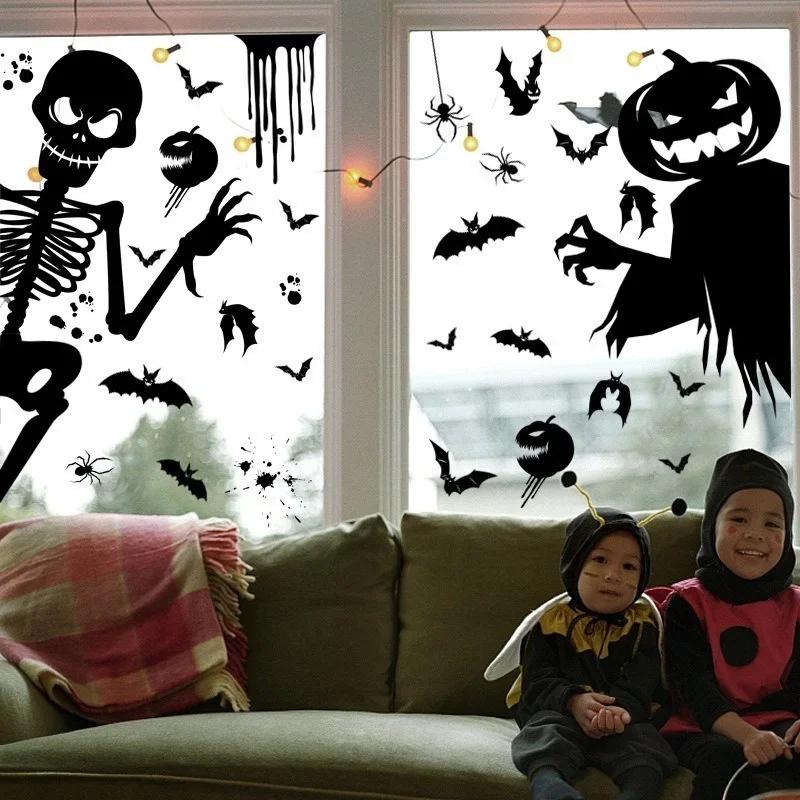 Halloween Obří Duch Monstrum Duch Stín Samolepka na Okno Čarodějnice Smrt Netopýr Kostra Helloween Párty Dekor Elektrostatická Samolepka
