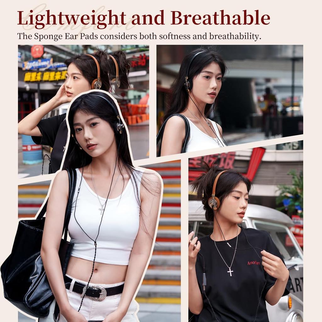 ROSESELSA [Toyama] Klasyczne przewodowe słuchawki nauszne, Retro zestaw słuchawkowy, Słuchawki celebrytów do OOTD, Zdjęć ulicznych i Kamer na żywo, MMCX 3,5 mm (Noc,