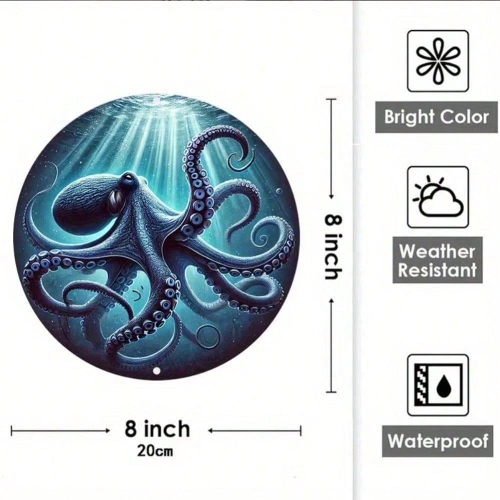 Vintage Deep Sea Blue Octopus Metal Tin Sign 7.8 Inch Wall Art Home Decor