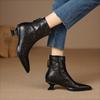 Fashion Pointed Toe Retro Pleated Booties Autumn and Winter New Kitten Heel Women's All-match Skinny Boots