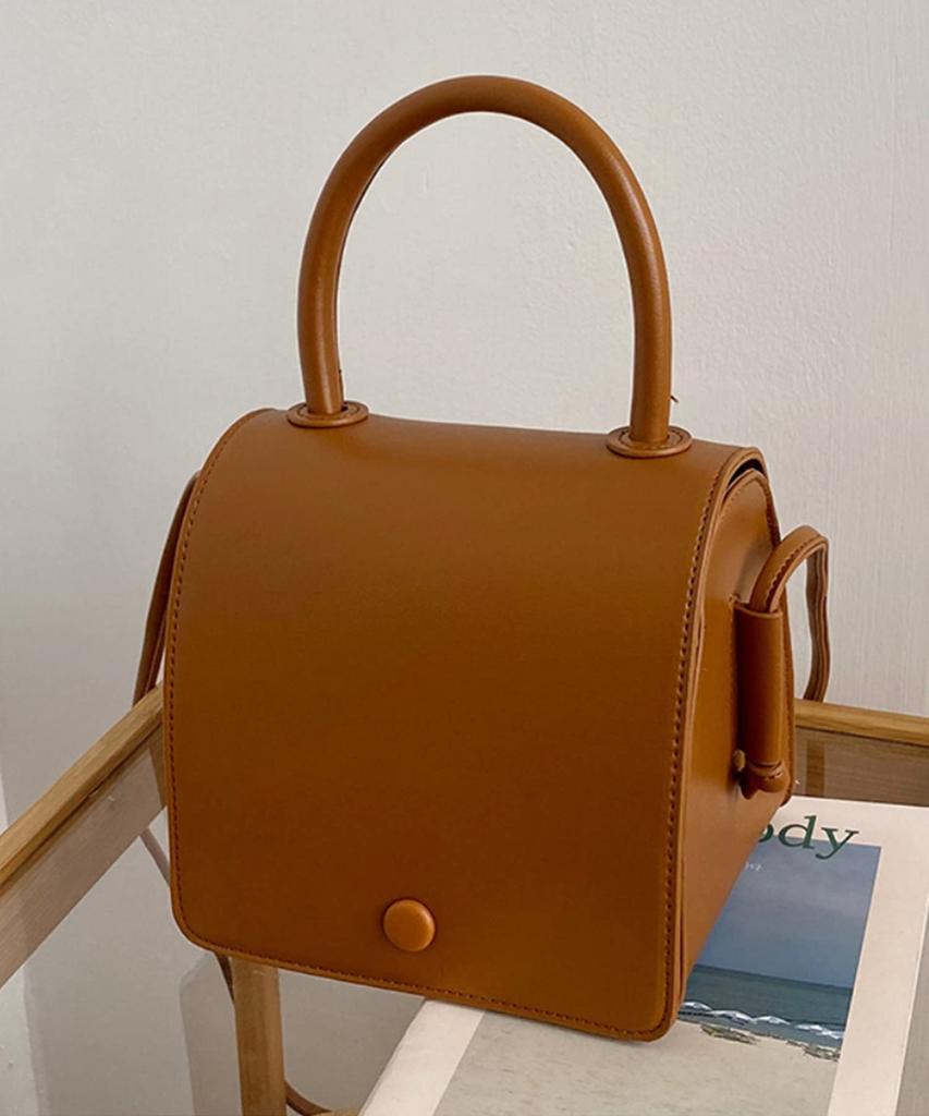 Women's Shoulder Bag, Crossbody Bag, Small, Handbag, PU Leather, Synthetic Leather, Shoulder Bag, Mini Bag, Compact, Square, Box-Shaped (Brown)