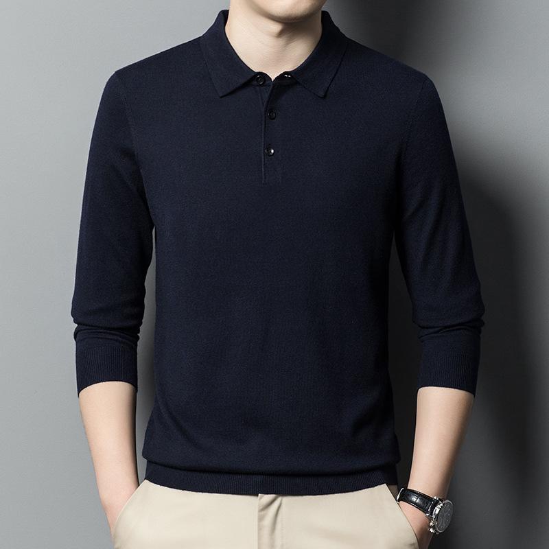 2024 Men New Polo Shirt Men Cashmere Knitted Pullover Male Solid Color Sweater Autumn Winter Male Casual Business Office Jacket
