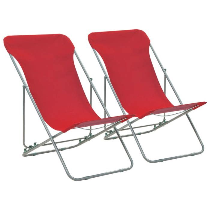 Beach Chair - vidaXL - Foldable - Steel - Oxford Fabric - 2 Pcs
