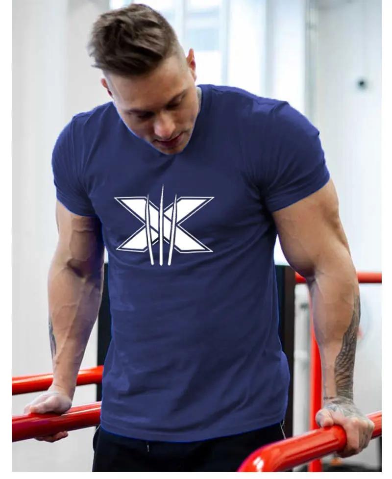 Mens Gym Fitness Clothing Man Cotton Sports Short Sleeve Tshirt Running Training Slim Printed Shirt Sweatshirt Casual Tops