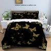 3-Piece Set Of Golden Butterfly Printed Down Duvet Covers (1 Down Duvet Cover+2 Pillowcases No Core) Soft Bedding Set