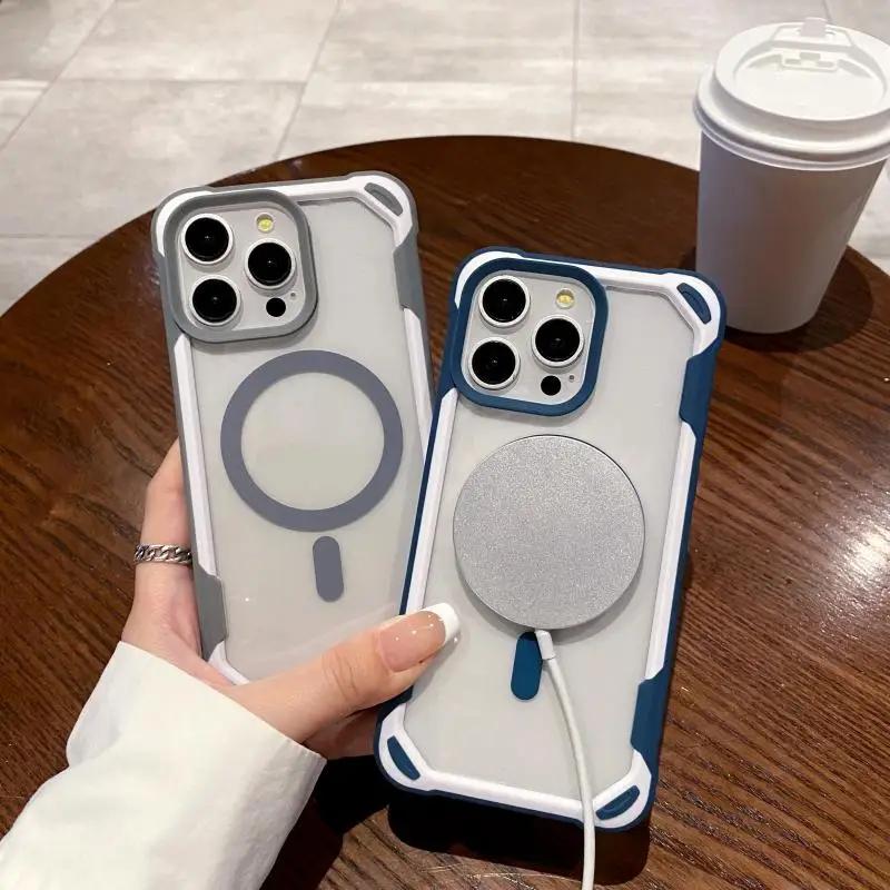 Shockproof Armor for Magsafe Magnetic Case For iPhone 17 16 15 14 13 12 11 Pro Max Transparent Bumper Wireless Charger Cover