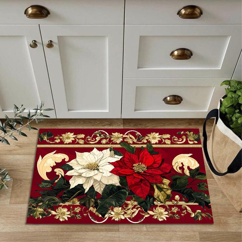 

Рождественская Пуансеттия Цветочный Кухонный Коврик Декор Нескользящие Коврики для Прачечной Коврики для Прихожей Балкона Коврик для Спальни Рождественские Украшения 40x60cm 16x24inch