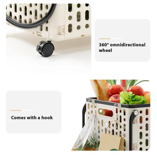 Folding Shopping Cart Collapsible Utility Cart with 360-Degree Swivel Wheels Lightweight Foldable Rolling Cart with Hooks for Grocery Shopping Laundry