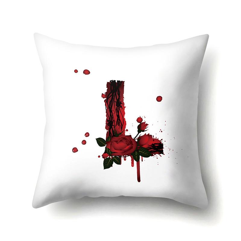 Red Rose English Letter Printing Pattern Cushion Cover Home Living Room Sofa Decoration Square Pillow Pillow Cover