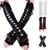 Sexy Lace Long Gloves Winter Elbow Length Half-finger Ribbon Fingerless Fishnet Mesh Etiquette Party