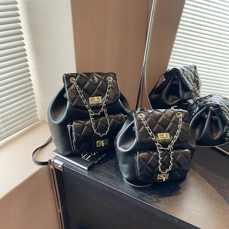 Rucksack Damen 2025 Rhombus Premium Studenten Schultasche Handtasche Texturierter Kleiner Rucksack