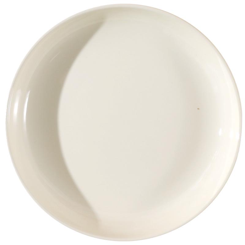 Milky White & Green Ceramic Deep Soup Plate, Microwaveable - Creative Round Tableware.