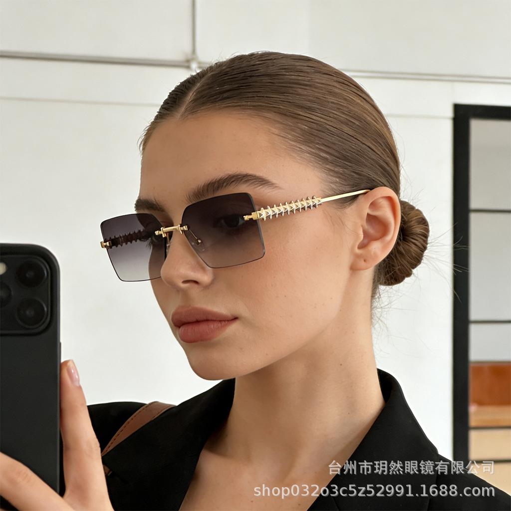 European and American new high-end business square trimmed frameless sunglasses for men and women commuting light luxury advanced outdoor wear