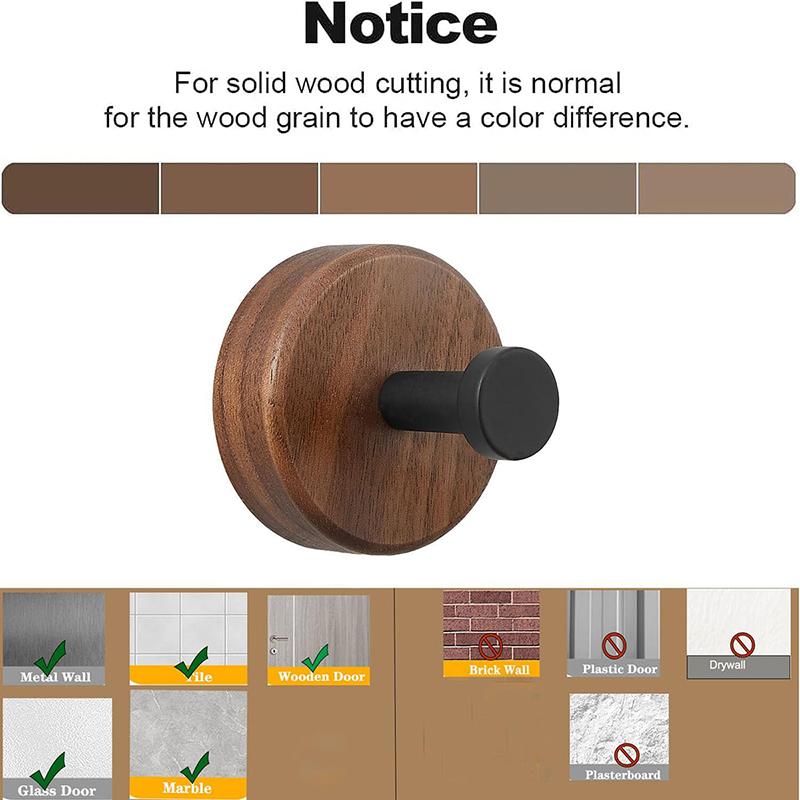 Wandhaken fürs Badezimmer, einfacher selbstklebender Haken aus Massivholz, Walnussholz, zum Aufhängen, für Schlafzimmer, Garderobe, Handtuch, Schlüssel, Dekoration