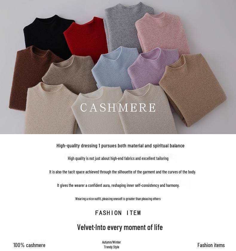 Pure Cashmere Half-High Collar Sweater: Autumn/Winter Loose Knit Base Layer