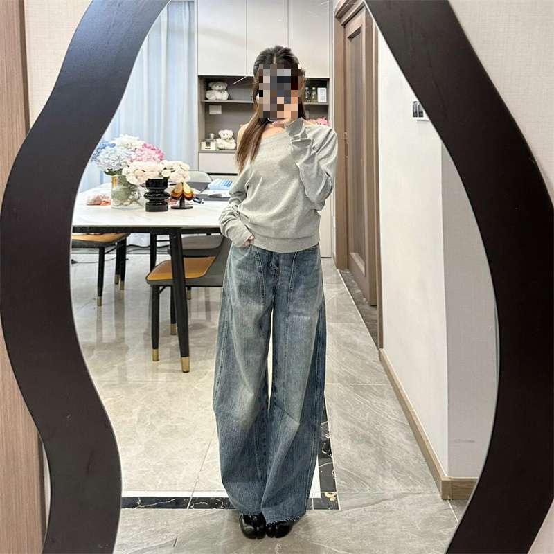 

2026 Autumn Winter Korean Style Loose Draping Wide Leg Jeans - Comfortable Plus Size Slimming Pants for Women XS
