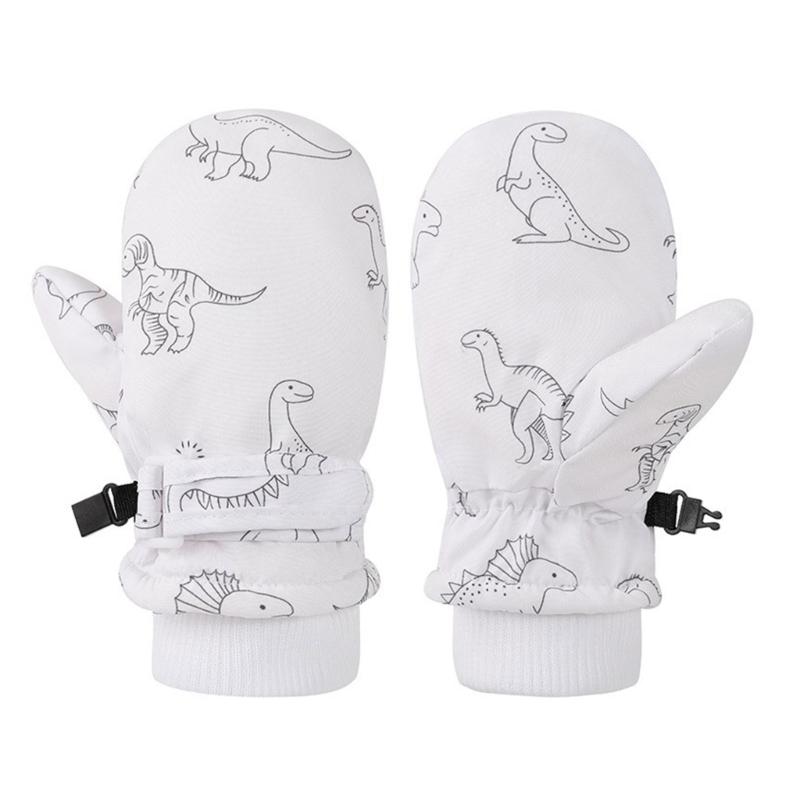 Splashproof Mittens Kids Gloves Windproof Children Winter Warm Snow Gloves Print Dinosaur Pattern Thicken Thermal Mitts