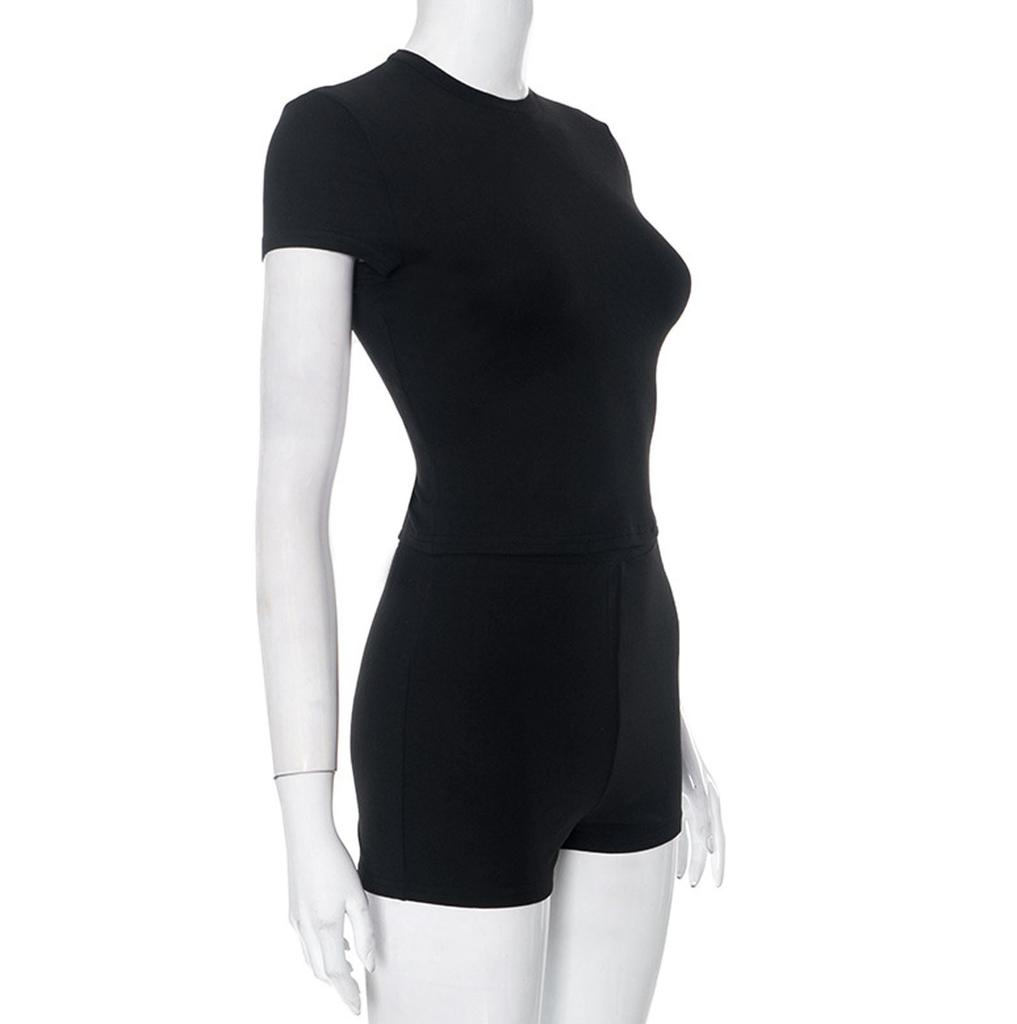 Damenmode Einfarbig Kurzarm Top Kurze Hosen Set Set Sport Sets