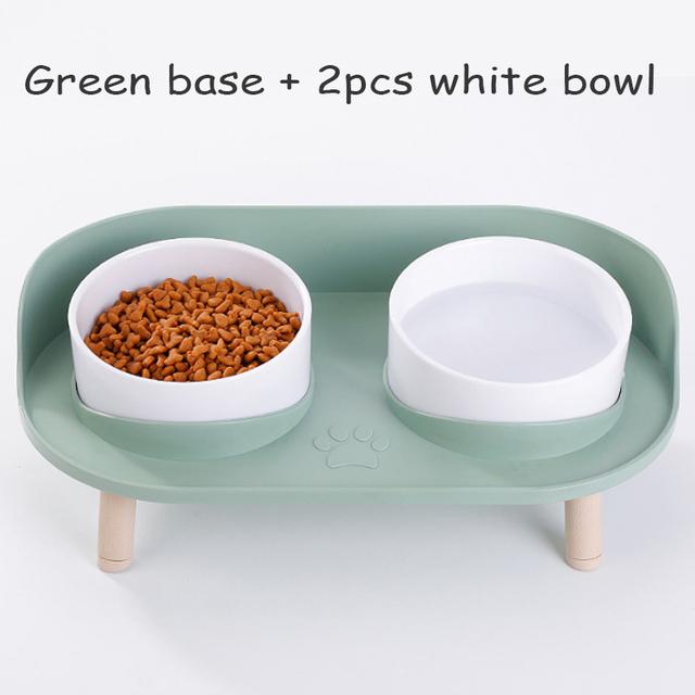 Double Cat Safety Bowl, with Wooden Stand and Silicone Mat, Kitten, Puppy Food, Water Supply, Raised Dish, Dog Supplies, Anti-spill